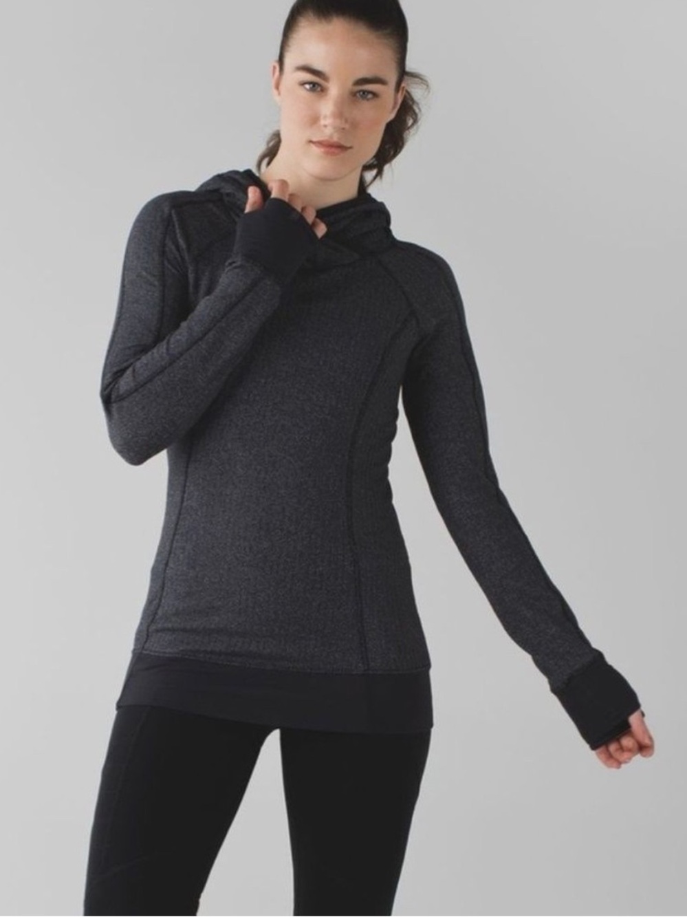 Lululemon Think Fast Hoodie 4 S Black Grey Herringbone Rulu Pullover Back Pocket